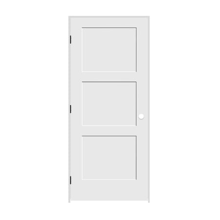 Codel Doors 36" x 80" x 1-3/8" Primed 3-Panel Equal Panel Interior Shaker 4-9/16" RH Prehung Door w/Mtt Blk Hngs 3068pri8433RH10B4916